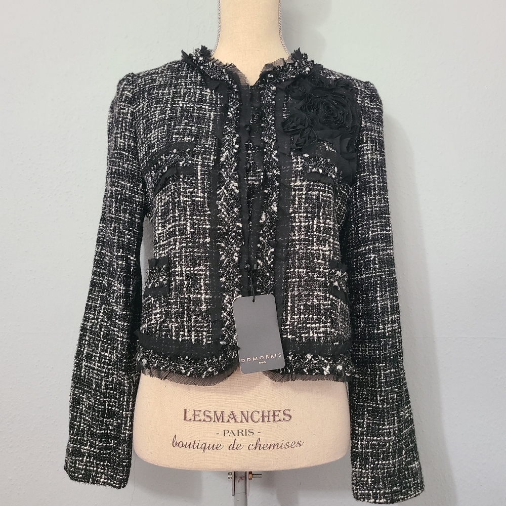 DDMorris Paris Black Tweed Women's Blazer/ Jacket‎ NWT Size 44/Small
